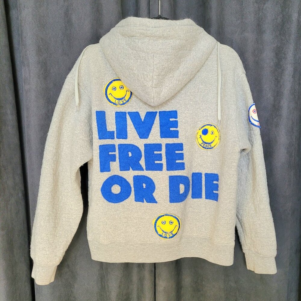 ALM A Love Movement LIVE FREE OR DIE Tetsuzo Okubo Cashmere Zip Hoodie Size S